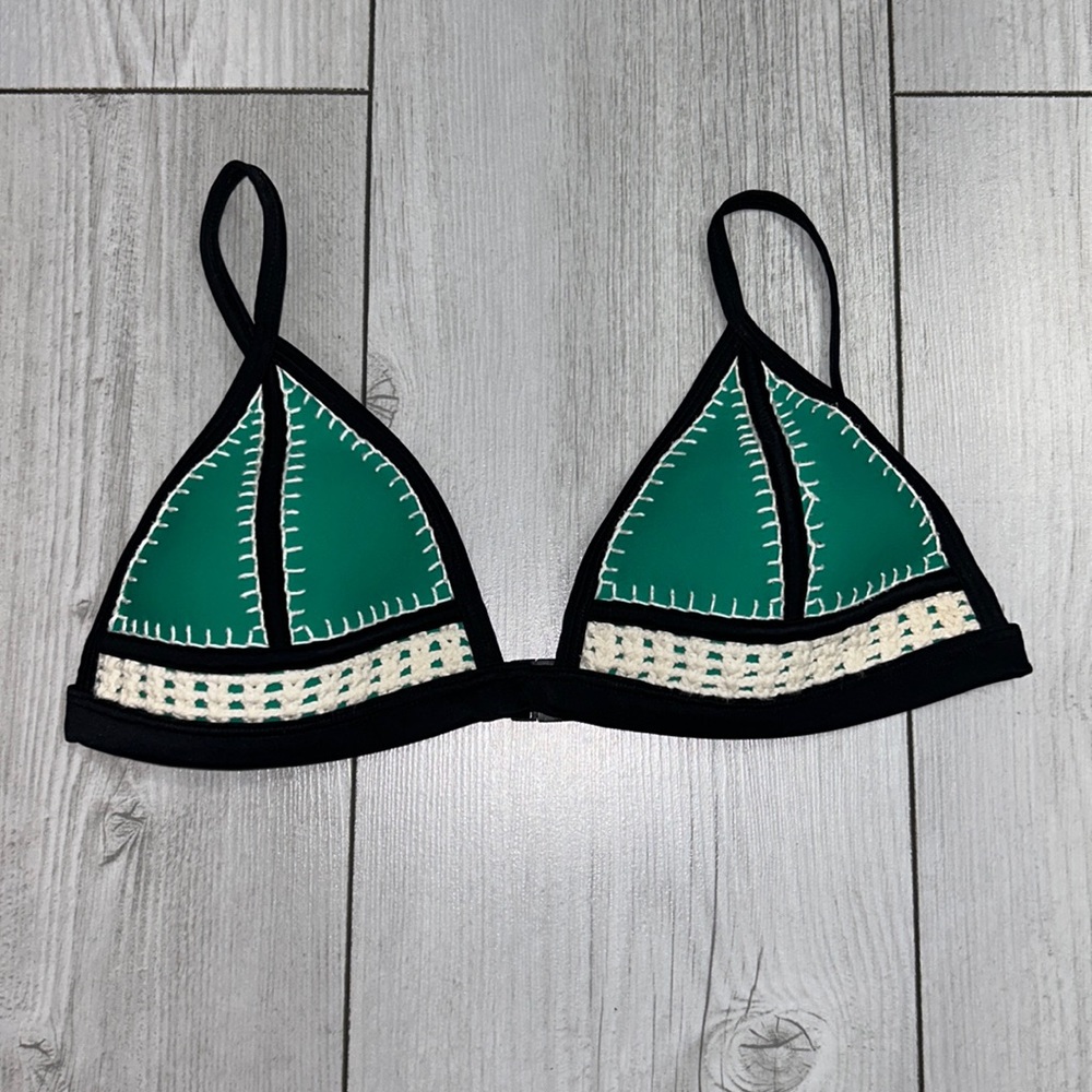 Triangl small ++ green white and black bikini neoprene swim top